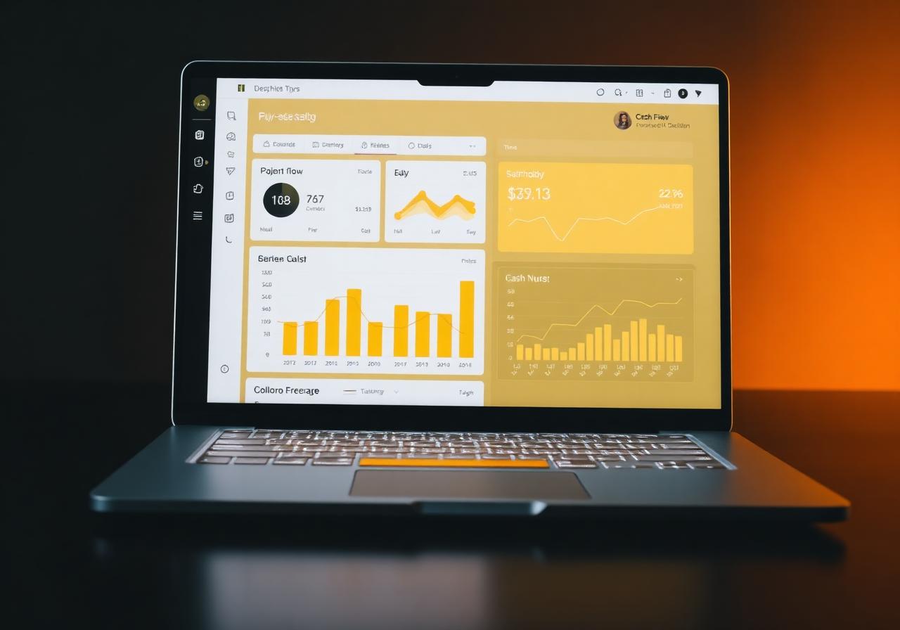 Dashboard de fluxo de caixa em laptop